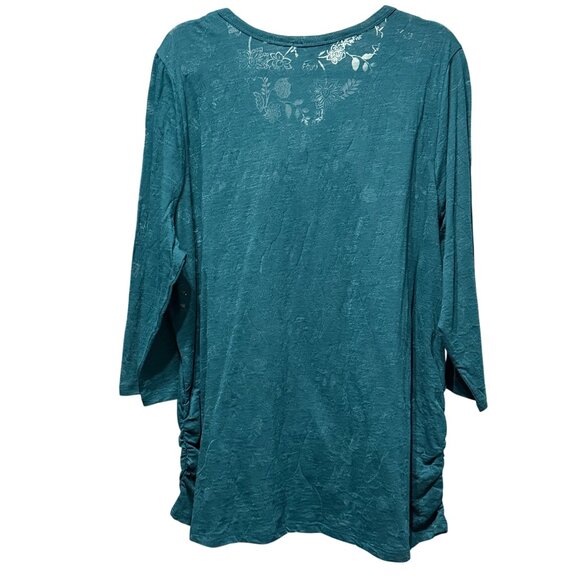 NEW Lane Bryant Teal Floral-Patterned V-Neck Tunic Top With Ruched Sides 22/24 - Picture 4 of 11